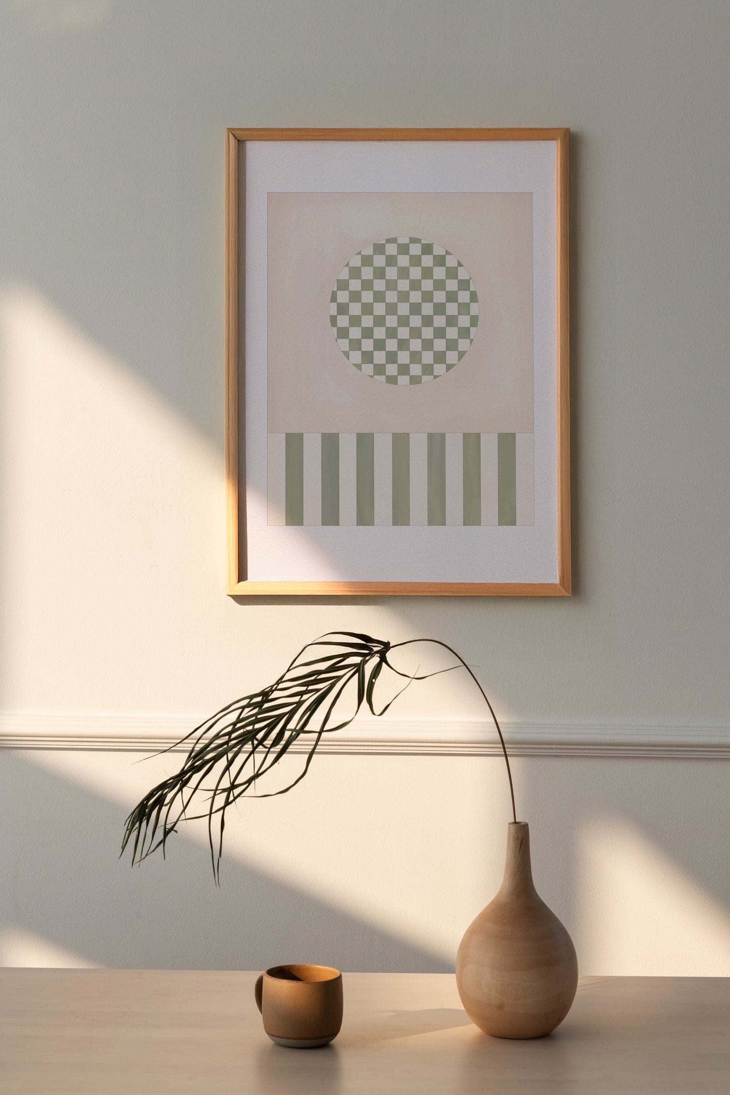 CHECKS AND STRIPES (TERRACOTTA AND OLIVE) ART PRINT