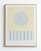 Framed abstract art print with geometric patterns on a light background