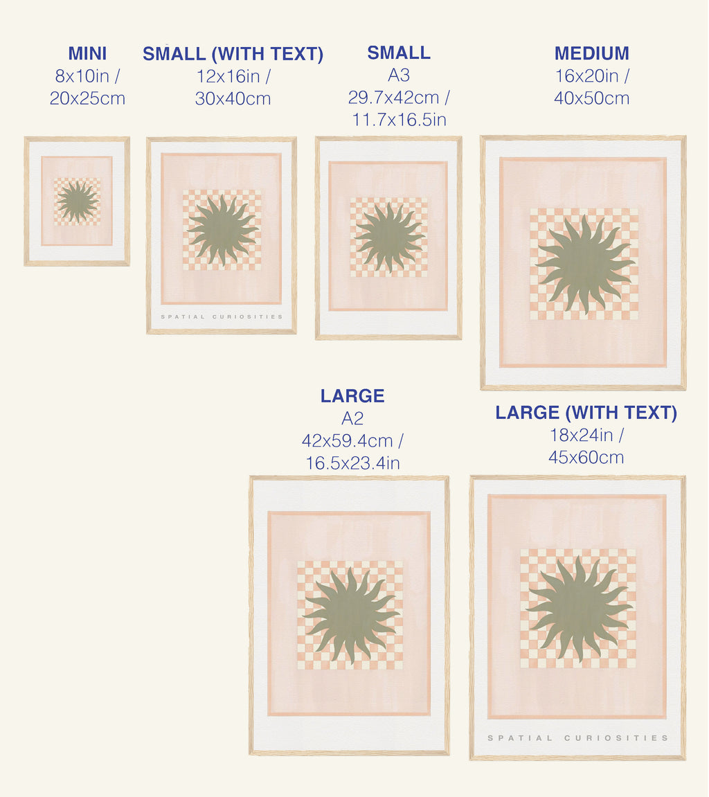 Size chart for prints with dimensions labeled