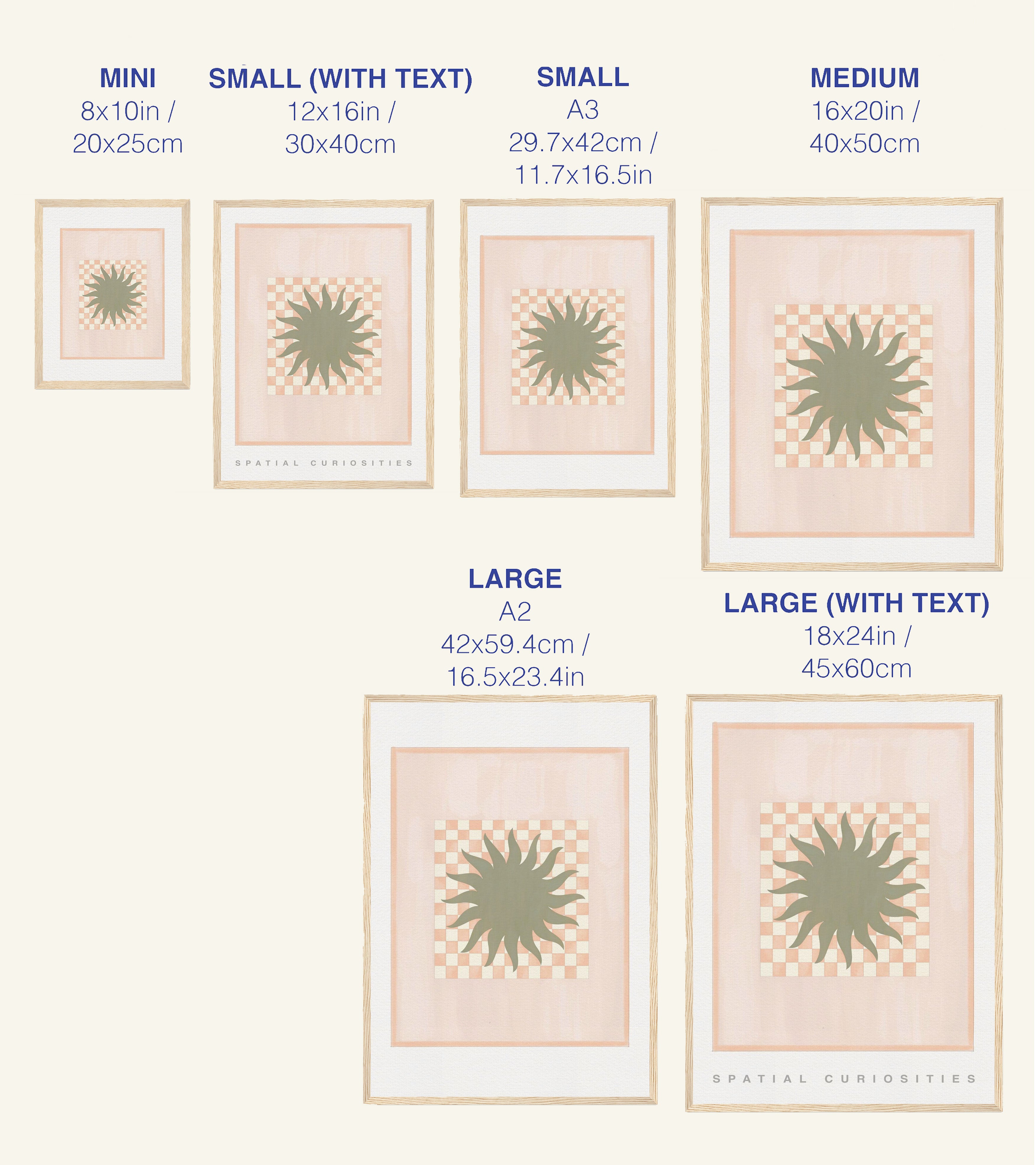 Size chart for prints with dimensions labeled