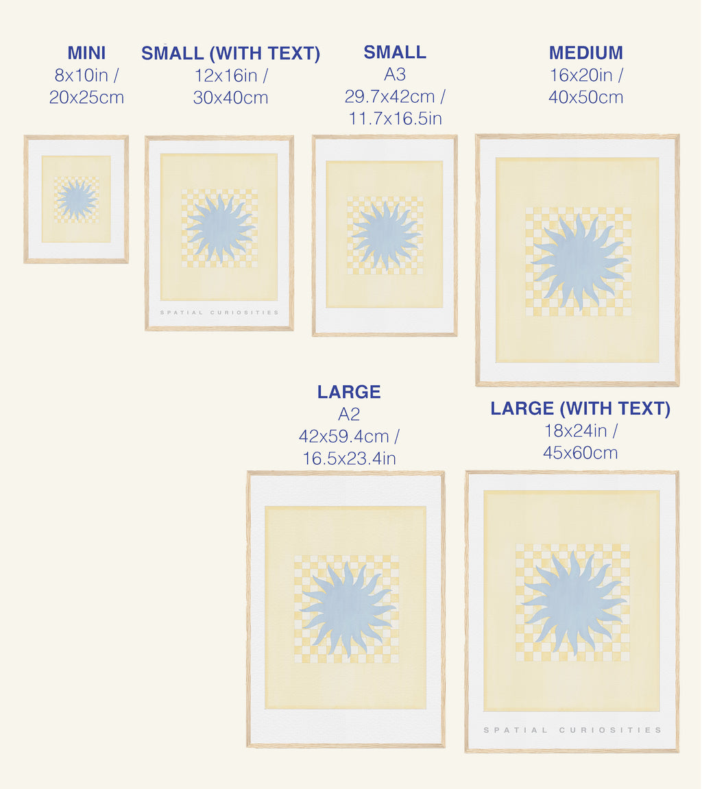 Size chart for prints with dimensions labeled
