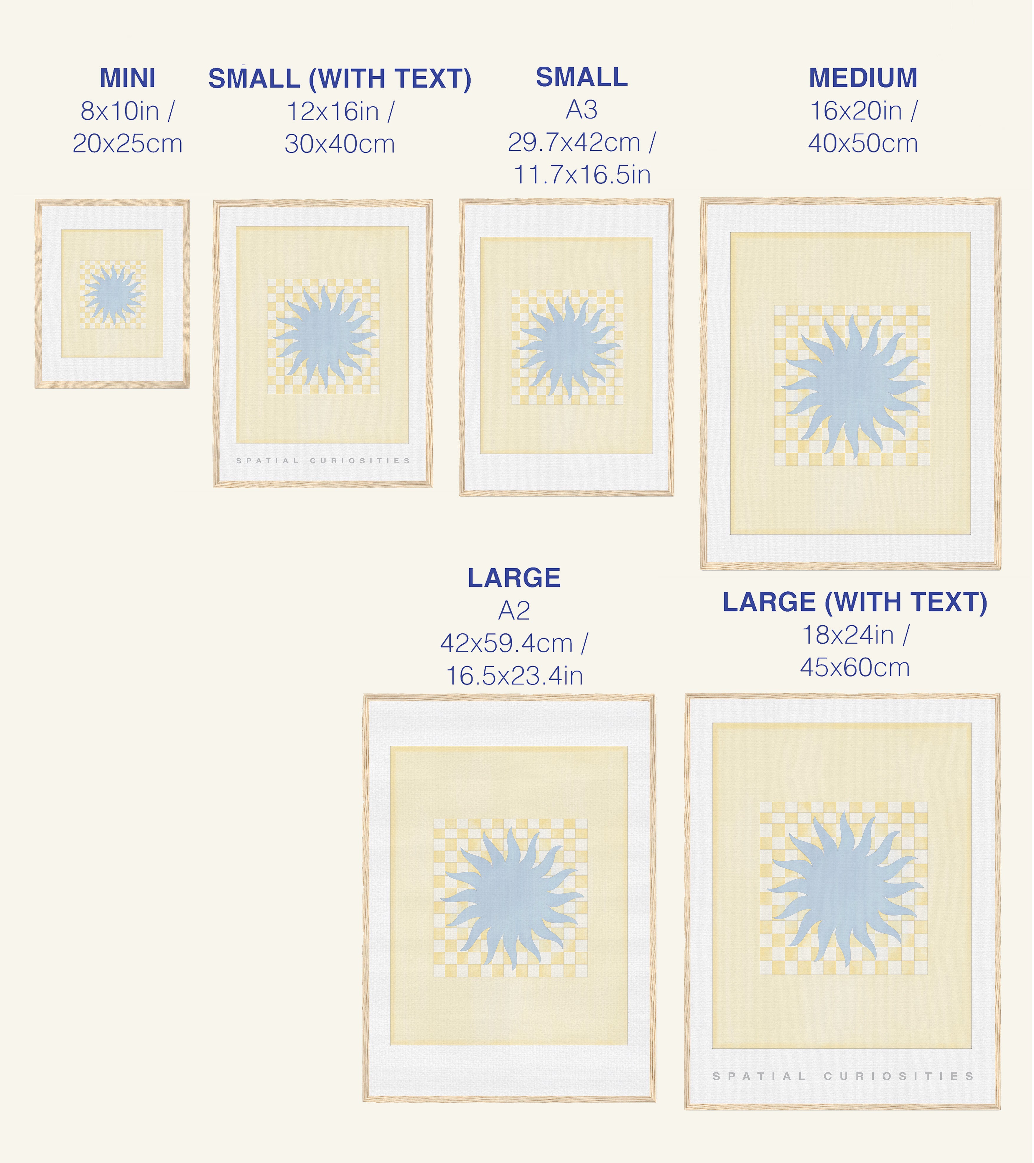 Size chart for prints with dimensions labeled