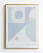 Framed abstract art print with geometric shapes on a white background