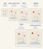 Size chart for prints with dimensions and text labels on a white background