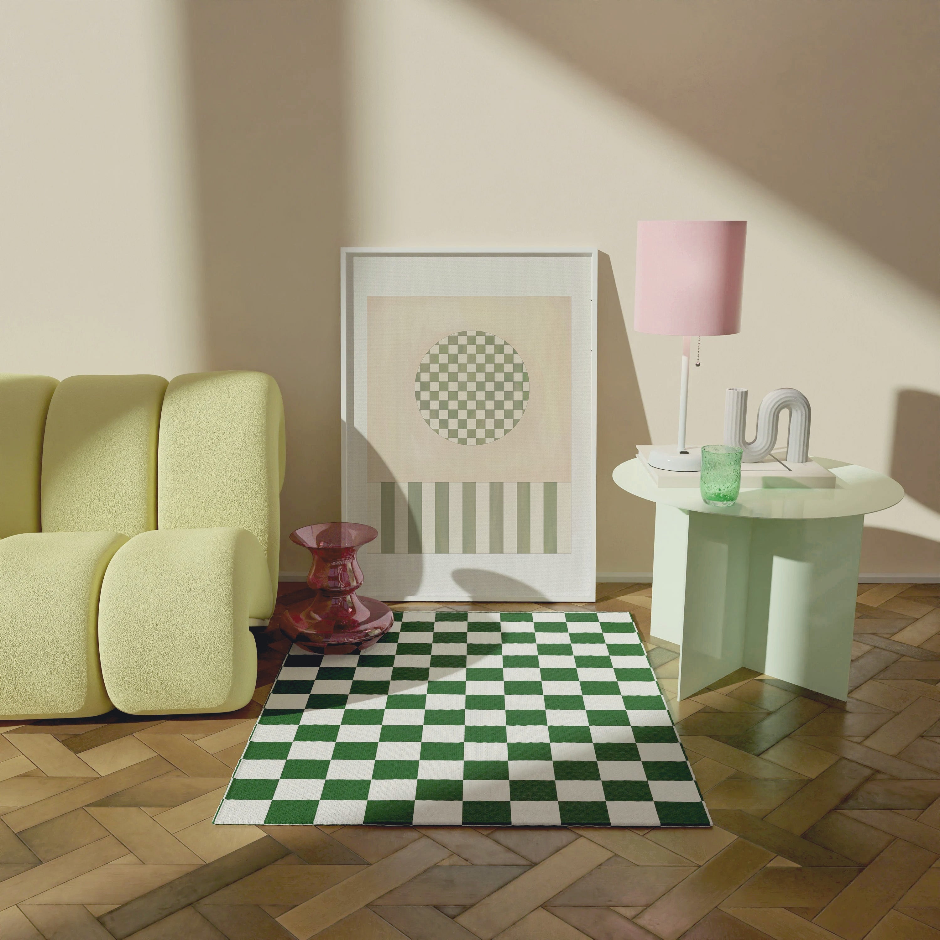 CHECKS AND STRIPES (TERRACOTTA AND OLIVE) ART PRINT