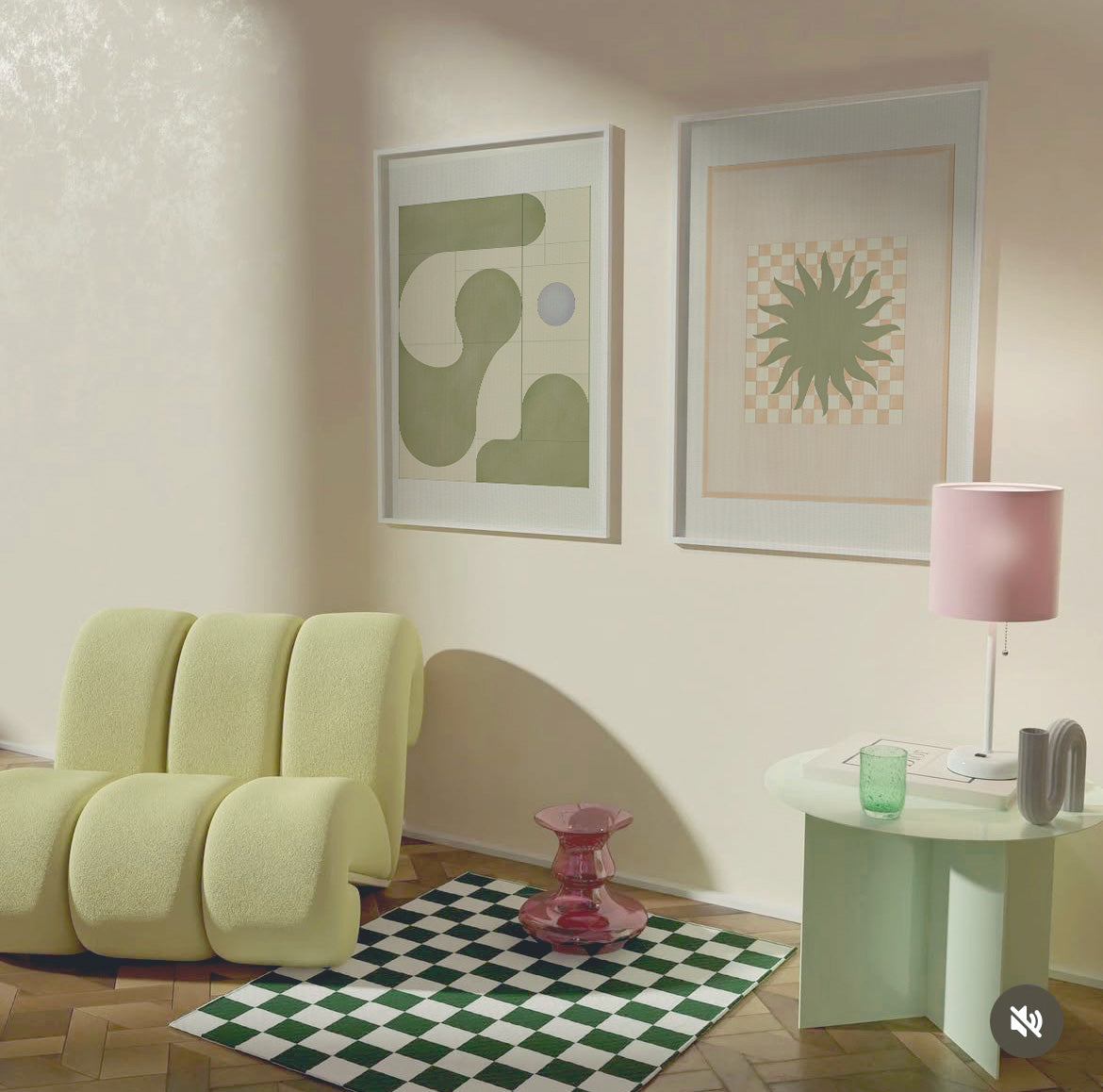 green-maximalist-checkered-trendy-interior-green-olive-art-prints-celestial-abstract.jpg