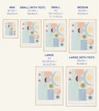 Size chart for prints with dimensions and text labels on a white background