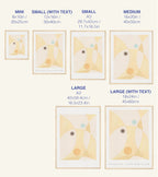 Size chart for prints with dimensions and text labels on a white background